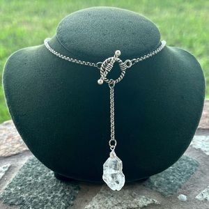 Genuine herkimer diamond crystal quartz lariat toggle clasp Y shape choker boho